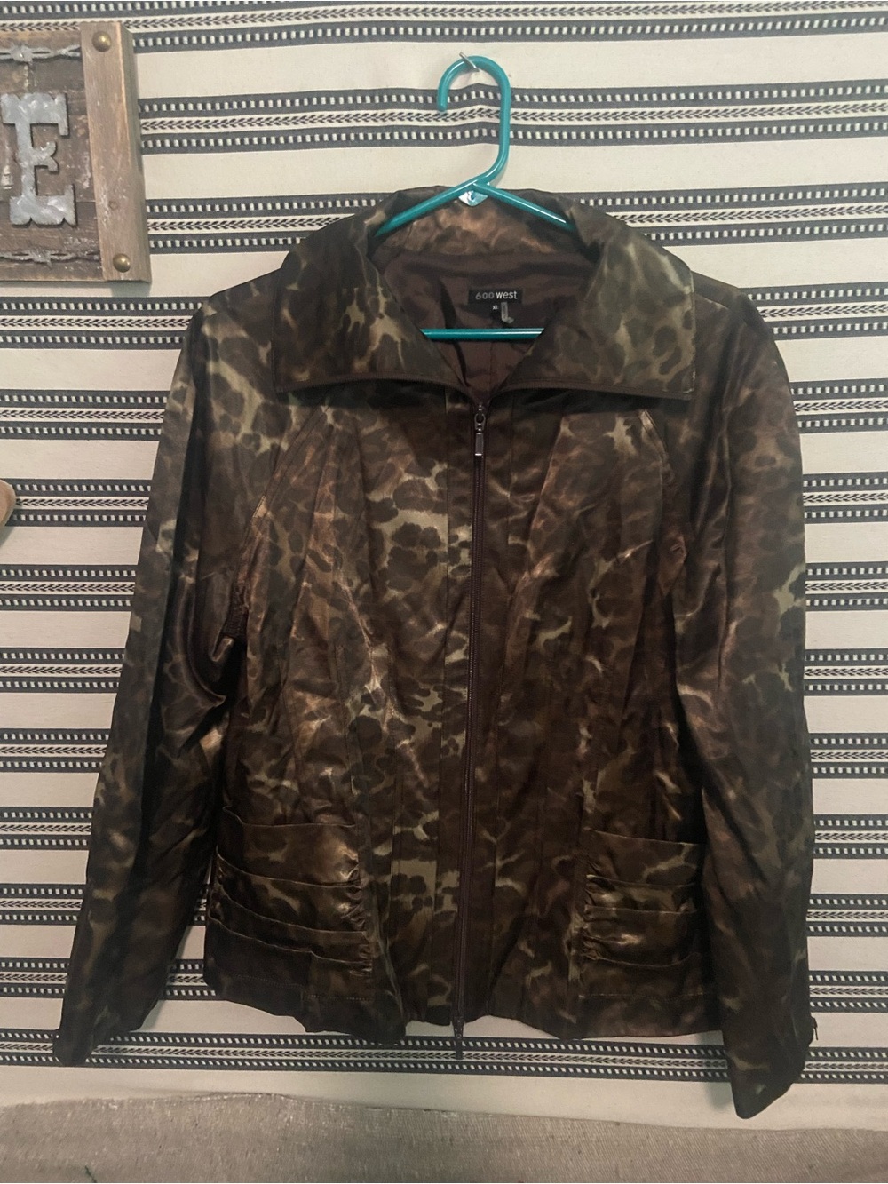 Sateen Animal Print Zip Up  Bomber Jacket by 600 West